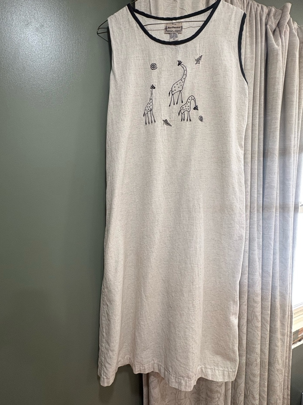 new directions Cream Maxi linen/ cotton Dress with Black Trim and Giraffe Motif